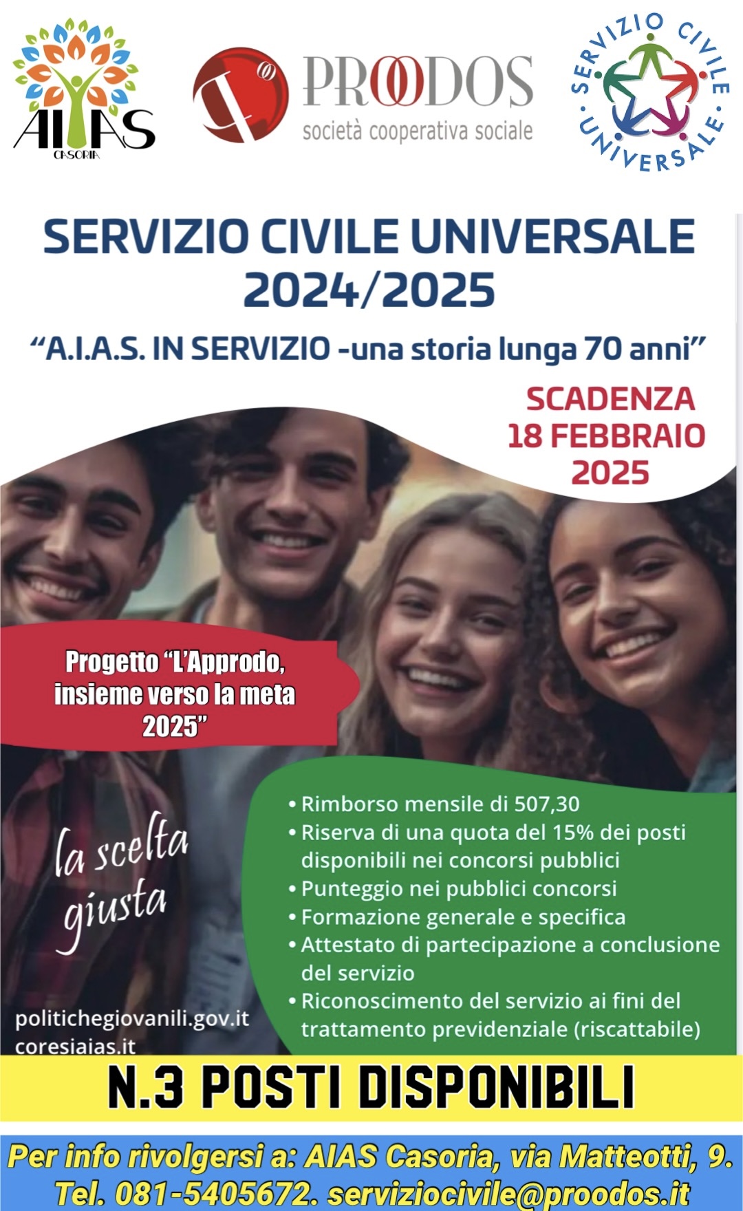 Tre posti disponibili per il "Servizio Civile Universale": candidature entro il 18 febbraio!